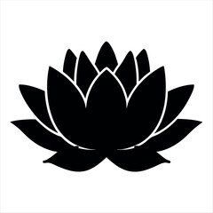A striking monochrome illustration of a lotus flower in full bloom design