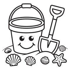 Sand Bucket and Shovel on the Beach Coloring Page