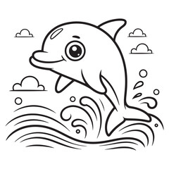 Dolphin Jumping from Waves Coloring Page