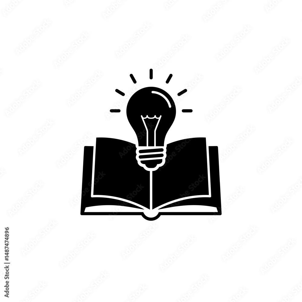 Aufkleber open book with light bulb: an open book with a lightbulb shining above it symbolizing knowledge, ins