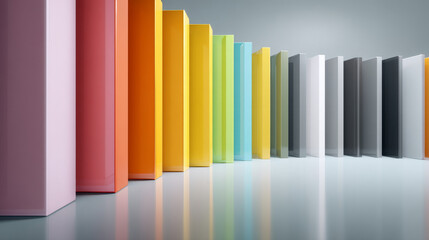 Fototapeta premium A colorful array of books standing side by side on a reflective surface.