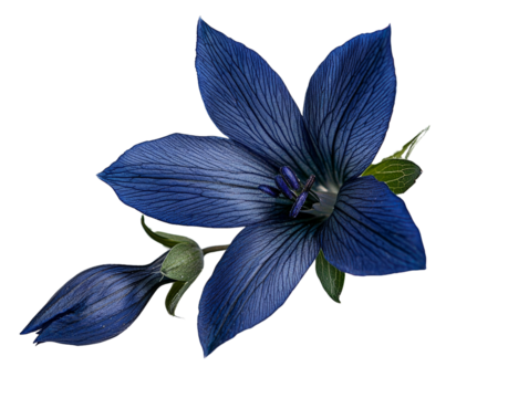 A delicate alpine gentian with deep blue petals, isolated on transparent background, PNG file