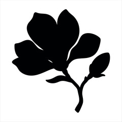 Striking black and white silhouette illustration of a magnolia flower blossom © Shimu Studio