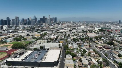 Los Angeles Downtown East from South Central Aerial Shot Forward California USA
