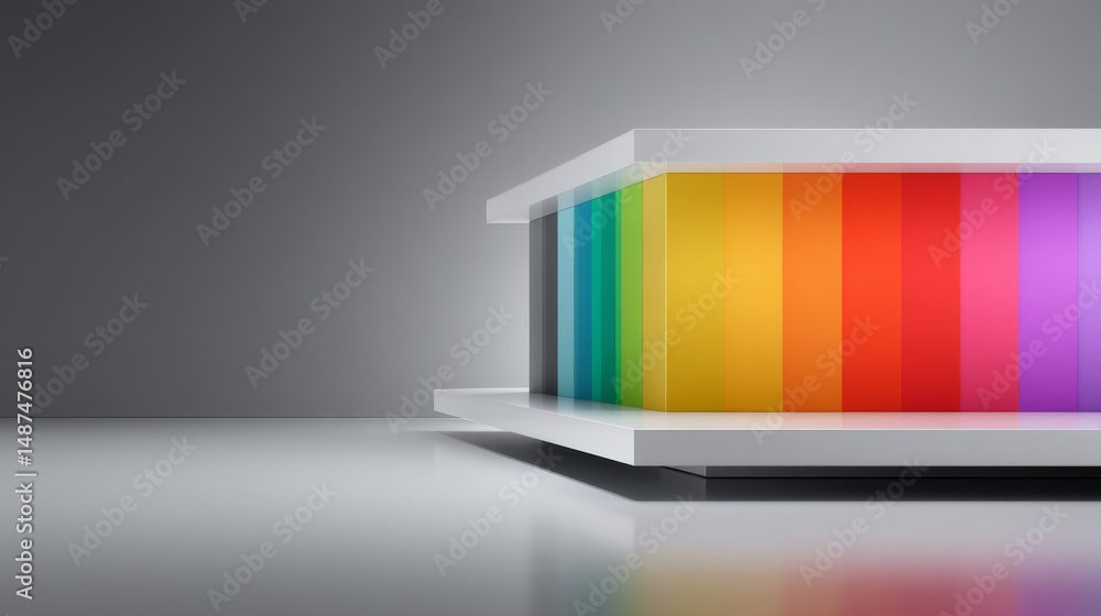 Poster a colorful geometric shape with a modern design on a sleek surface.