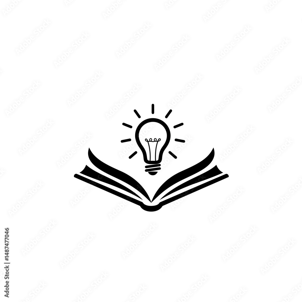 Poster spark of knowledge: an open book illuminates an idea. a concept of learning, discovery, and inspirat
