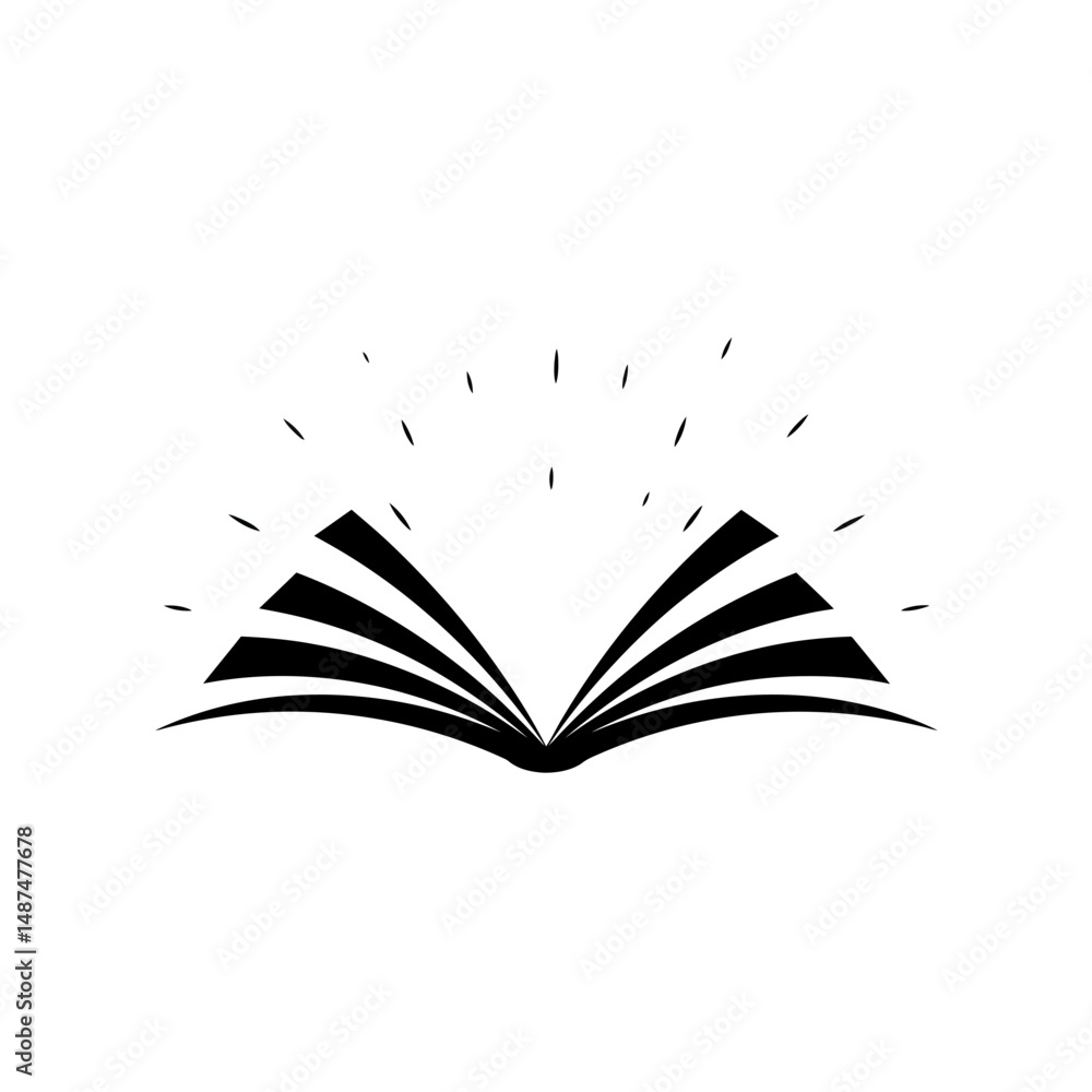 Poster book of knowledge: an open book, radiating beams of knowledge and enlightenment, symbolizing learnin