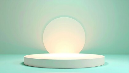 Artistic light installation on circular stage in minimalist studio modern design tranquil environment