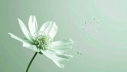 Delicate flower blooming with water drops nature photography soft green background close-up serenity