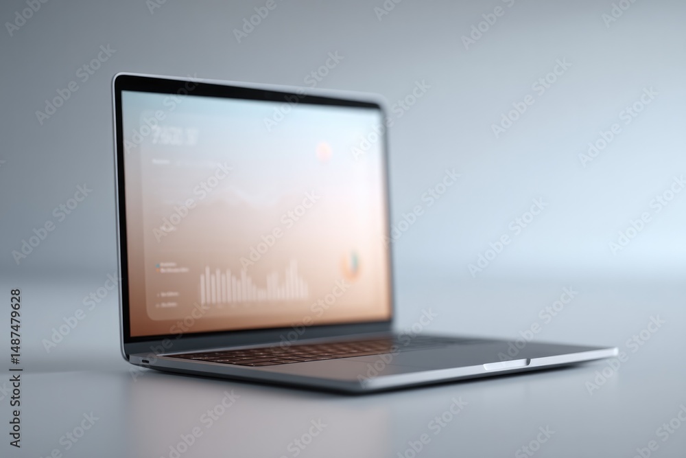 Aufkleber minimalist setup showcases laptop with charts and graphs on screen representing company financial re