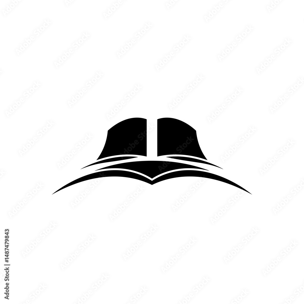Poster abstract open book logo: minimalist vector logo featuring an open book with stylized pages, creating
