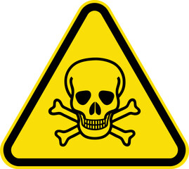 Danger sign, warning triangle sign, poison warning icon with skull, emergency symbol.