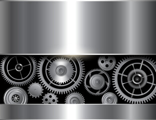 Silver black background shiny with technology gears, 3D idustrial style design.
