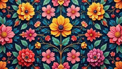 Intricate floral textile design, repeating motif , decor, botanical, flower