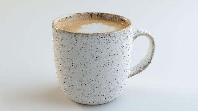 Cappuccino in ceramic cup with microfoam texture perfectly lit on a white table