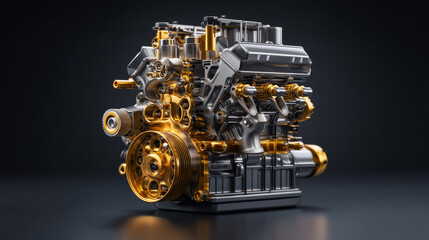A detailed view of a modern engine showcasing intricate engineering work.