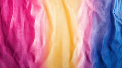 Fototapeta premium Colorful abstract fabric texture with vibrant pink, yellow, and blue waves. Ideal for backgrounds, fashion design, and creative projects. Trendy textile backdrop.