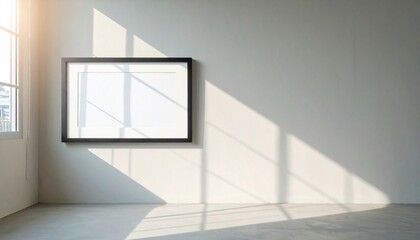 Artistic display of a blank frame in a sunlit room minimalist interior modern design serene atmosphere