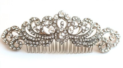 Obraz premium Elegant tiara or hair comb encrusted with rhinestones shown centered on white