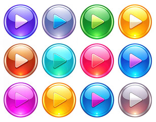 Colorful Collection of Play Button Icons in Various Shades for Digital Media and Creative Projects