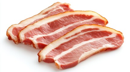 Obraz premium Fresh pork belly slab with marbled fat and pink meat, isolated on bright white surface