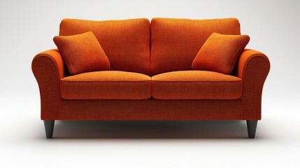 Comfortable two-seat orange couch with cushions, showcasing its texture and design on a plain background