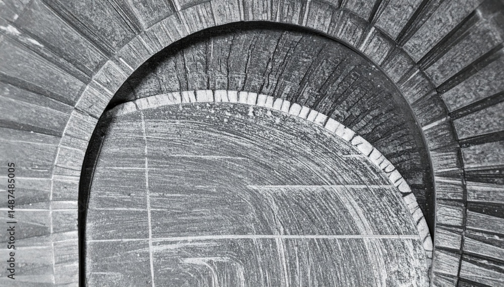 Poster architectural detail of a curved stone structure indoor setting high-contrast image abstract perspec