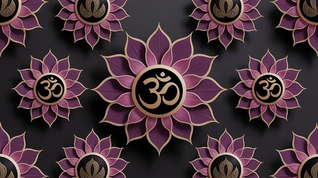 Elegant Purple Lotus Flowers with Om Symbol Pattern