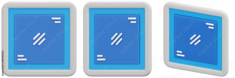 Poster set of blue digital interfaces with white frames and lines 3d render icon illustration