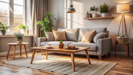 Cozy living room with a sofa and coffee table in a warm and inviting atmosphere , home decor, modern,  home decor