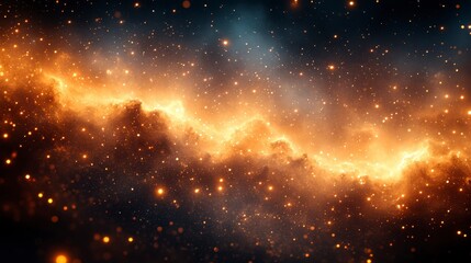 Golden cosmic glow with nebulae and stars