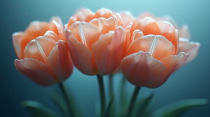 Peach-colored tulips in full bloom, soft lighting, and elegant composition