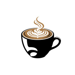 Obraz premium Rich Brew: The captivating art of a steaming coffee latte, elegantly displayed within a refined black mug, offering a warm invitation to savor the moment.