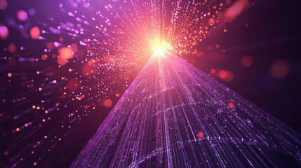 Dynamic glowing particles abstract background purple light bursting through abstract structure