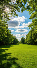 Emerald Green Escape: Serene Meadow, Sunny Skies & Towering Trees - A Nature Lover's Paradise!
