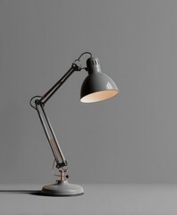 Gray Architect Lamp Photography: Adjustable Desk Lamp, Vintage Style, Home Office Lighting on Gray Background, Industrial Design