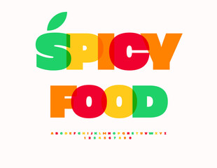 Vector Gourmet poster Spicy Food for Cafe and Restaurant. Transparent Colorful Font. Watercolor Letters and Numbers set.
