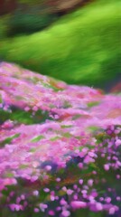 Obraz premium Dreamy Abstract Blurry Flowers in Vibrant Pink and Green: A Serene Impressionistic Landscape of Soft Whimsical Spring Petals