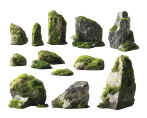 Mossy Rocks Collection on Transparent Background, PNG