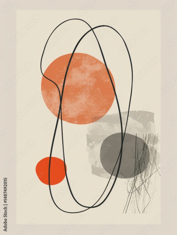 Poster abstract composition with shapes and flowing lines