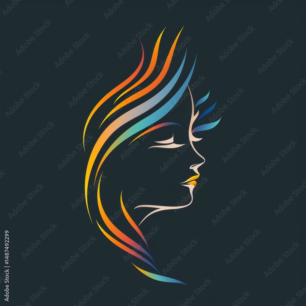 Poster abstract face outline with colorful flowing lines