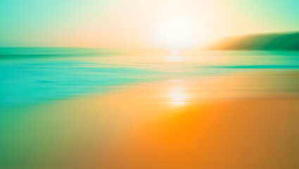 Obraz premium Serene Coastal Sunset Blurred Beach Scene at Golden Hour