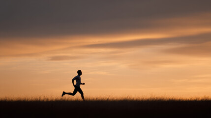 silhouette of running person against stunning sunset backdrop