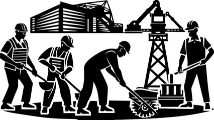 Embarking on a New Construction Project with Hardworking Men Erecting a Building Isolated