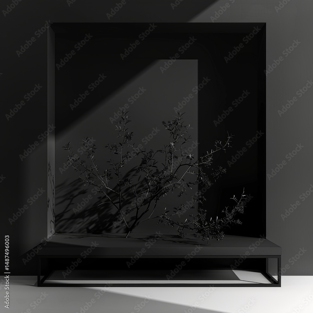 Poster black branch and shadows in minimalist display