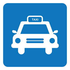 Taxi cab stop sign in the road and public area. blue and white color.