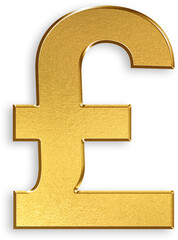Obraz premium Gold Pound Icon – 3D Glossy Golden British Pound Sign Symbol with Metallic Shine and Shadowed Style for Currency Design, UK Finance Branding, Wealth Icons, and International Business Graphics