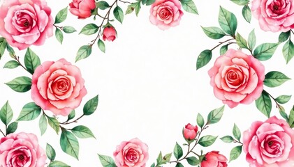 Delicate watercolor roses & leaves, repeating floral pattern, print, background