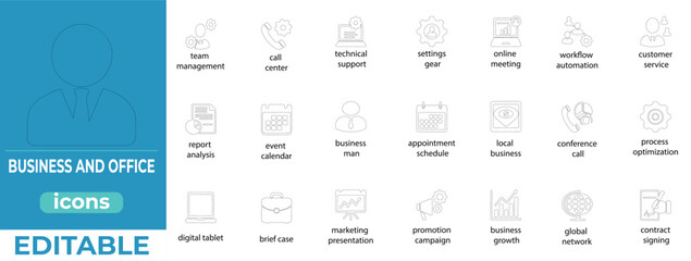 Modern line business icons for web, apps, branding, and UI design
