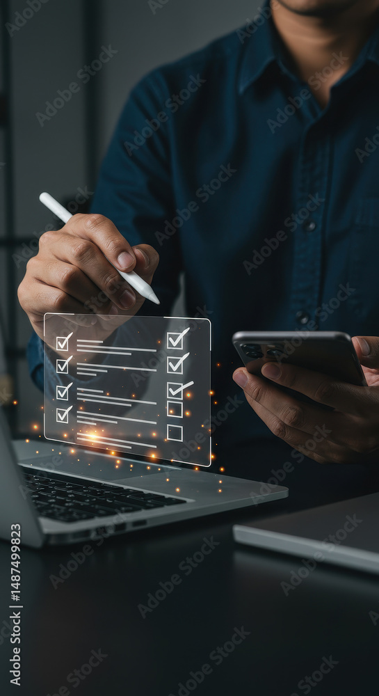 Poster digital checklist: boost productivity with online forms & smart task management. tick off success to